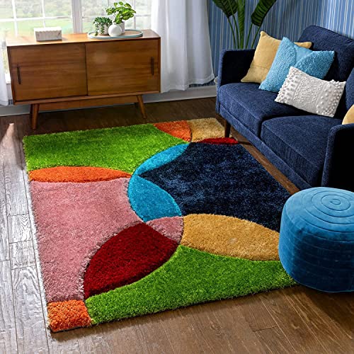 Image of Modern Soft 3D Shaggy Fur Carpets for Living Room Thick Fluffy Rugs for Bedroom, 7x7 Feet Square Multi Color
