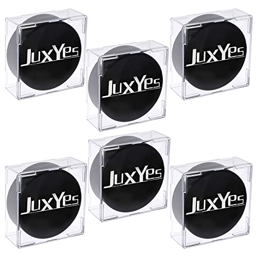 JUXYES Pack of 6 Plastic Clear Hockey Puck Display Case, Stackable Hockey Puck Holder Display Case Square Cube Transparent Hockey Puck Free Standing Display Cases