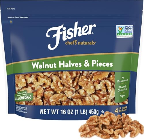 Fisher Chef's Naturals Walnut Halves &amp; Pieces, 16 oz Bag, Unsalted