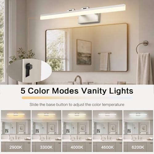 Image of SOLFART Bathroom Lighting Fixtures Over Mirror: 32 Inch 5CCT Retractable LED Vanity Lights Brushed Nickel Dimmable Adjustable Head ETL
