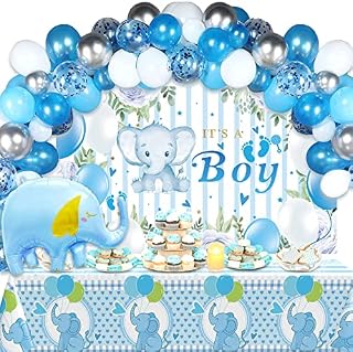 Baby Shower Decorations Boy, Baby Blue Balloon Arch Kit with Baby Shower Banner and Baby Shower Table Cover, Its A Boy Baby Gender Reveal Decorations, Baby Boy Baby Shower Decorations