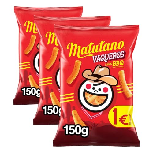 Matutano Vaqueros, Snack con sabor barbacoa, 150 gramos (Paquete de 3)
