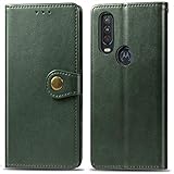 Motorola One Action Hülle, SATURCASE Prämie PU Lederhülle R&er Magnetverschluss Brieftasche Kartenfächer Standfunktion Handschlaufe Schutzhülle Handyhülle Tasche Hülle für Motorola One Action (Grün)