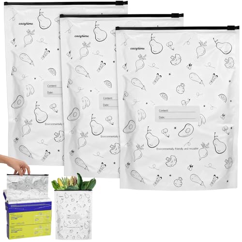 30PCS Reusable Aluminum Foil Sealable Storage Bags, Upgraded Reusable Aluminum Foil Freezer Bags with Label and Upgraded Zipper for Meat and Seafood, 3 Boxes 30Pcs Total (Large Size)