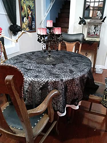 Tonfant Black Lace Tablecloth Round Overlay With Spider Web And Mat For Halloween Party,Easter,Fireplace And Mantle Cover Decoration (Round 70", Black) #TOP4