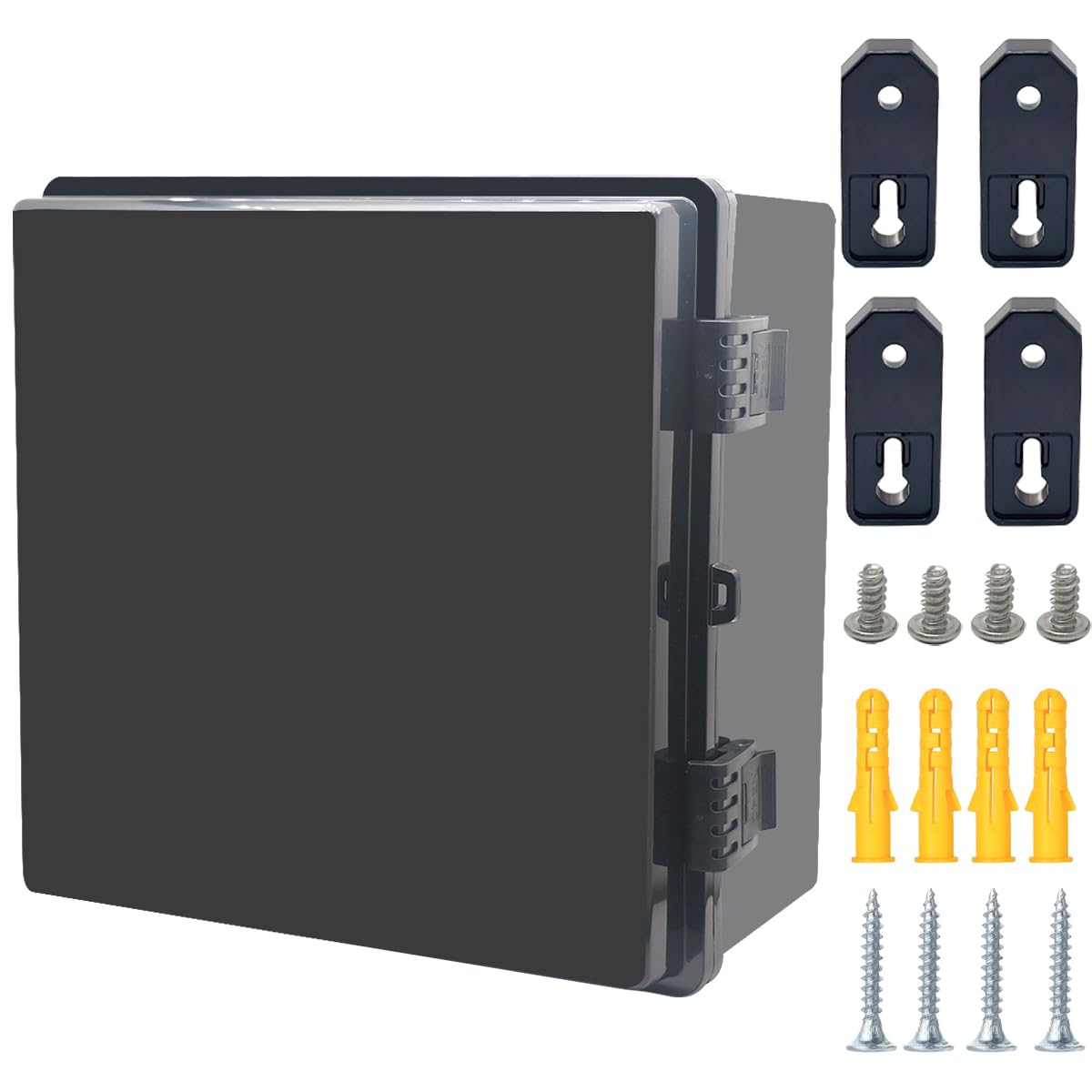 Otdorpatio Junction Box, Hinged Black Cover IP67 Waterproof ABS Project Box with Mounting Plate Electrical Box Enclosure with Wall Bracket 11.8 x 11.8 x 6.7inch(300x300x170mm)