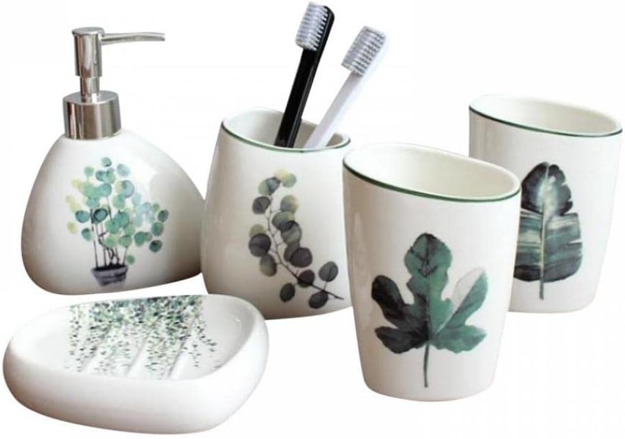 Premium Pastel Green Bathroom Accessories Set, Green, Boho