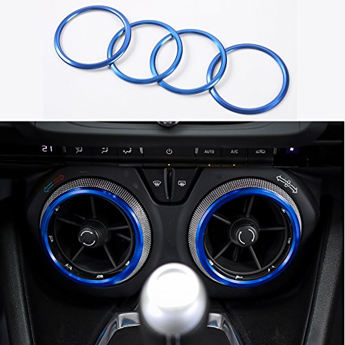 BORUIEN for Camaro Accessories AC Knobs Air Conditioning Outlet Vent Cover Ring Decor for Chevrolet Camaro 2016 2017 2018 2019 2020, Blue Interior Accessory Aluminum 4pcs