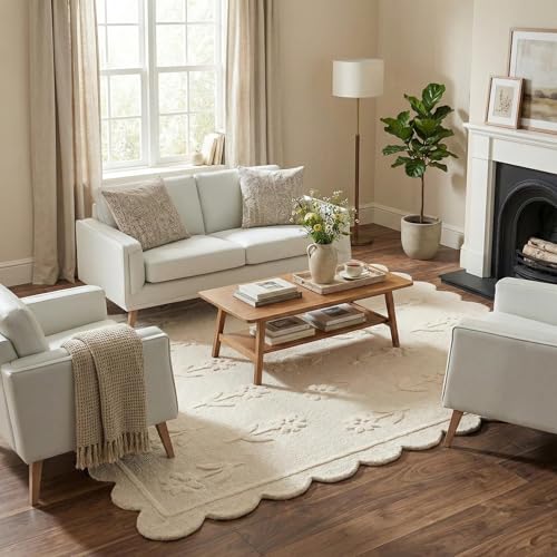 Tapete Floral Beige 5' x 8' RUGWYN Hecho a Mano miniatura 3