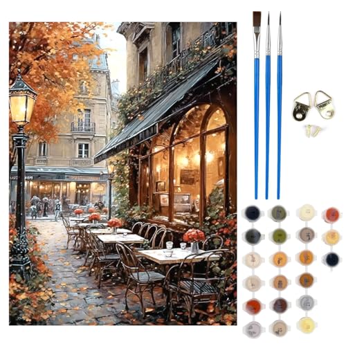 Image of HASTHIP Paint by Numbers Kit for Adults- Street Cafe Adult Paint by Number Kits on Canvas for Beginners, DIY Acrylic Oil Number Painting Kits for Home Wall Decor Gift 16 inchx 20 inch (Without Frame)