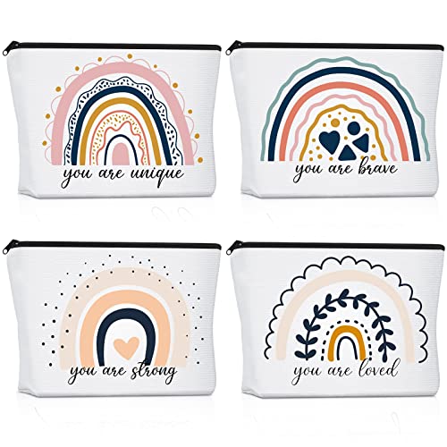 Saintrygo Rainbow Cosmetic Bag 4 Pieces Inspirational Quotes Canvas Cosmetic Bags Bulk You Are Loved Beautiful Kind Makeup Bag Personalized Purse Pouch For Adults Women Teacher Gift (Leaves) #TOP10