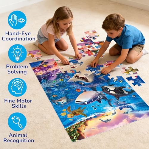 BenBen Floor Puzzles for Kids, 48 Piece 2 x 3 feet Underwater Ocean Puzzles for Kids Ages 4-6, Large Jigsaw Puzzles for Toddlers, Birthday Gift for Girls Boys - Image 6