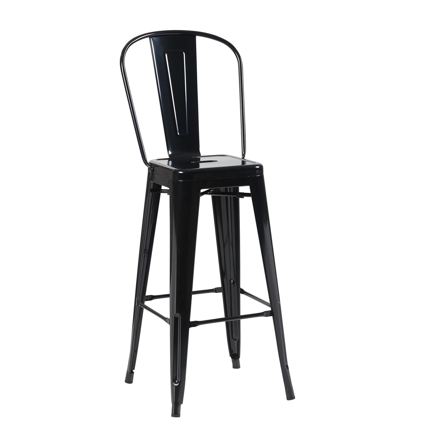 FWStyle Bistro Black Bar Chairs Set of 4 117x48x44cm Galvanised Steel