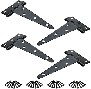 6 inch T Strap Hinges Gate Hinges, 4PCS T-Strap Shed Door Hinges Heavy Duty, Tee Hinge for Wooden Fences,Yard Door,Barn Door Gates, Wrought Rustproof
