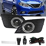 munirater Fog Light Lamp Assembly Passenger and Driver Side Replacement for 2016-2019 Nissan Sentra with Bulbs+Front Bumper Fog Light Covers+Harness Switch Kit