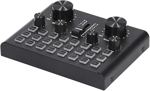 Tarjeta de sonido en vivo, mini tablero mezclador de sonido de audio Bluetooth, cambiador de voz, con 15 efectos de sonido, 4 modos de tono, 12