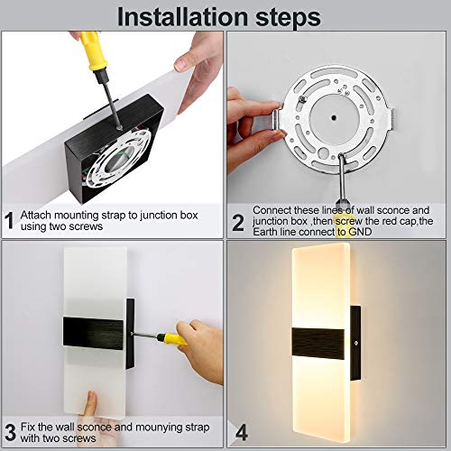 Lightess Modern Wall Sconce Set of 2 LED Wall Lamp 12w Up Down Wall Sconces Light Acrylic Black Hallway Wall Mounted Lamps for Bedroom Hallway Living Room , Warm White Yellow - Thumbnail 5