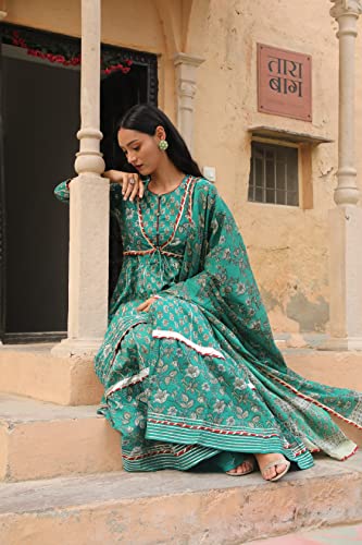 Image of ishin Women's Cotton Kurta With Sharara & Dupatta