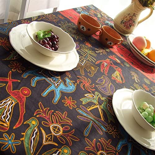 Nappe coton et lin imprimé totem nappe lavable rétro colorée table à manger - 3