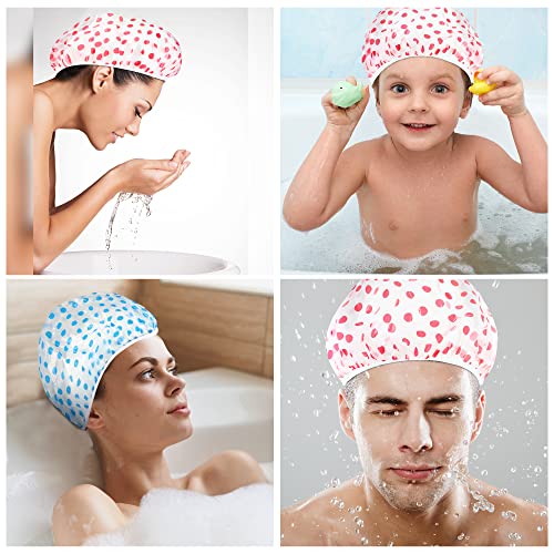 Nimxy Pack of 4 Shower Cap, Reusable Shower Caps For Women & Men - Waterproof with Elastic Band & Soft Lining (Dotted) - Image 6