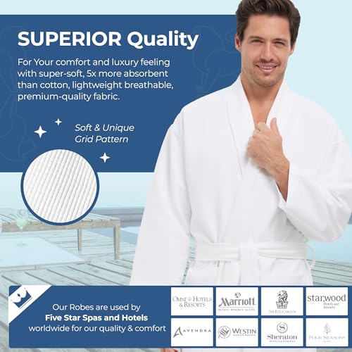 Image of MONARCH Chamois Microfiber Shawl Hotel Robe - Lightweight Absorbent Soft Spa Bathrobe in Cypress