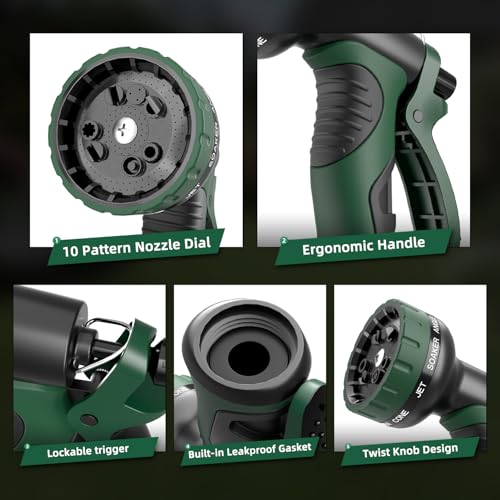 Besiter Garden Water Hose Nozzle, Water Spray Nozzle with 10 Spray Modes Suitable for Watering Plants, Iawns and Gardens, Car Washing, Cleaning, Showering Pets and Outdoor Fun, Green - Image 3