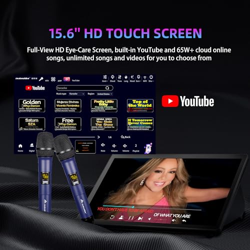 Image of InAndOn Karaoke Machine for Adults: Karaoke Players with 15.6 inch Touchscreen | All-in-one Karaoke Machine Built-in Mixer, 2 Wireless Mics, YouTube Integration, Professional Karaoke System for Party