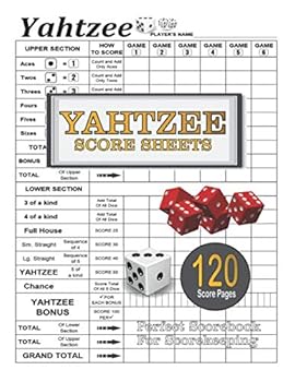 Yahtzee Score Sheets: Yahtzee Score Record, Yahtzee score Card, Record dice thrown, Games Record, Yahtzee Game Record Score Keeper Book, 120 Page: 2 Scores Per Pages , Size: 11x8.5 Inc.