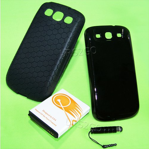 URS2GO 4in1 Accessory Kit 7300mAh Extended Battery Back Cover TPU Case Stylus for Samsung Galaxy S3 S III i9300 I747 Android phone