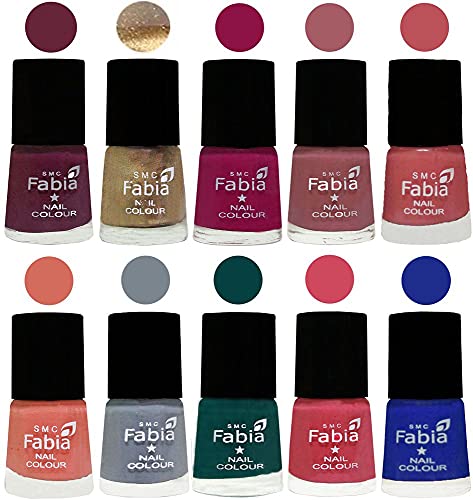 Image of SMC Fabia ALL IN ONE (PACK OF 10), Long Lasting Glossy Nail Polish, 6 ml Each, All Vibrant Colours,01905