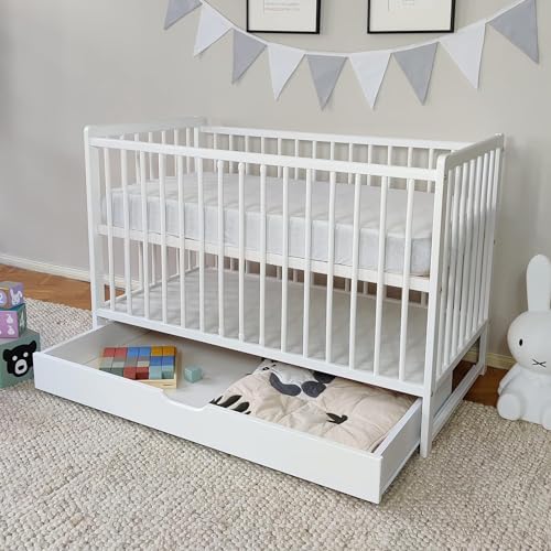 Kids Collective Lit bébé évolutif 60x120 cm - Lit à barreaux Complet avec lit d'appoint évolutif, sommier à Lattes réglable en Hauteur avec barreaux...