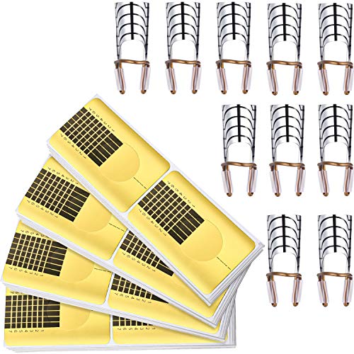 100 Pieces Acrylic Nail Forms Gold and 10 Pieces Silver Reusable Horseshoe-shaped Nail DIY Art Extension Forms Guide Protector Self-adhesive Nail Tips Form Guide Gel Nail Sticker for Home Nail Salon