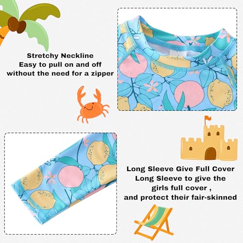 Girls Long Sleeve Rash Guard 2-Piece Swimsuit Set Bathing Suits UPF 50+ Sun Protection 3-8 Years3