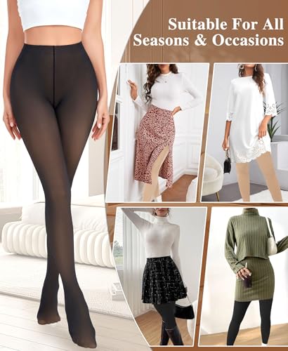 Image of DOCUMO Fake Translucent Black Tights for Women 80 Denier Opaque Tights (No Fleece Footed Black#01,X-Large)