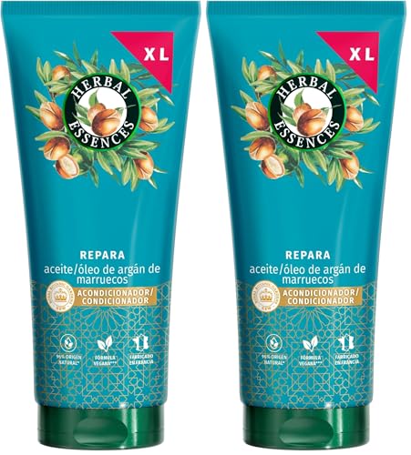 Herbal Essences Acondicionador Reparador Aceite Argán Marruecos 350ml Pelo Dañado, Nutrición Intensa, Pelo Suave Sedoso, Aceite Argán Puro, Vegano, Libre Crueldad (Paquete de 2)