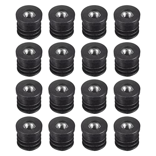 Image of uxcell 16Pcs Inserts for Round Tubes with M6 Thread, for 15mm /0.59 inch ID Round Tube, Round Black Plastic Plug Caster Insert Chair End Caps Furniture Leg Plug