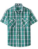 JOGAL Mens Plaid Button Down Shirts Mens Short Sleeve Western Shirts Two Pocket Regular Fit Mens Button Up Casual Shirts Cyan Large