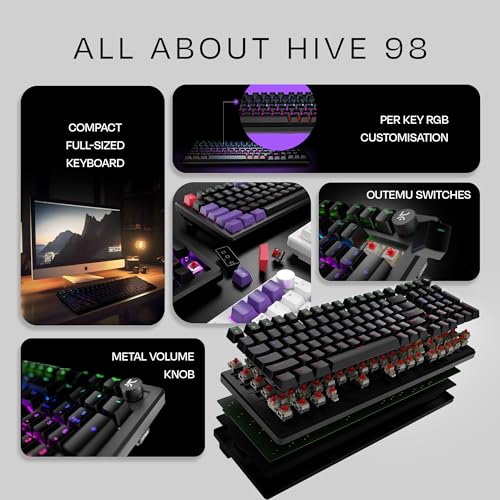 Image of Kreo Hive Wired Full Size RGB Backlight Gaming Mechanical Keyboard, Customizable RGB, Mechanical Switches,5-Pin Hot Swap, NKRO, Metal Volume Knob, All Black Keycaps (All Black, Blue Switch)