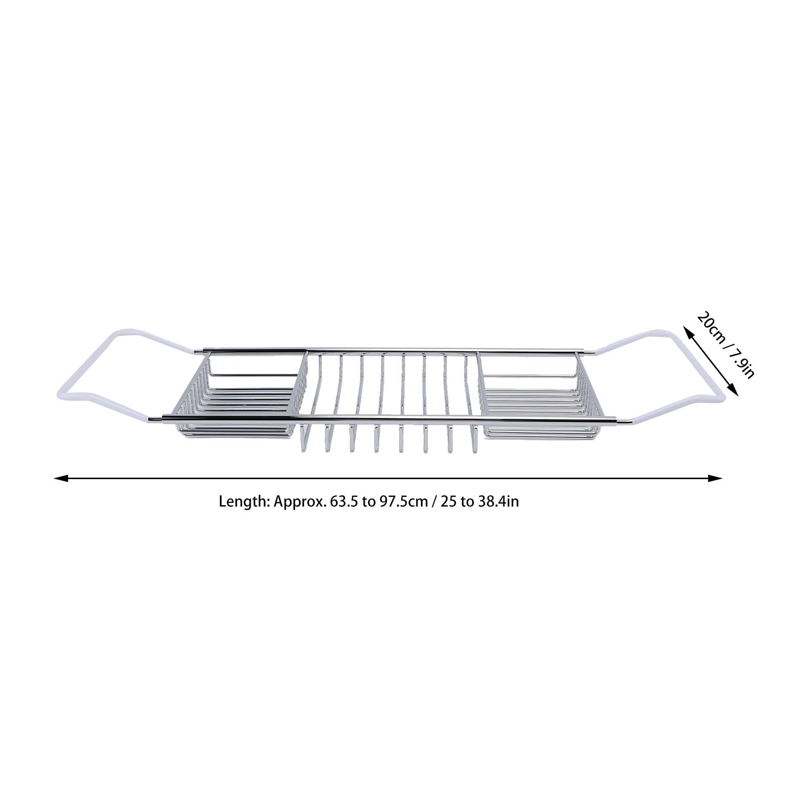 Ejoyous Bandeja para Bañera Bandeja para Bañera de Ducha de Acero Inoxidable, Extensible para de 25 a 38,4 Pulgadas con 20 Cm de Ancho para Almacenamiento de y Organización de Elementos Esenciales