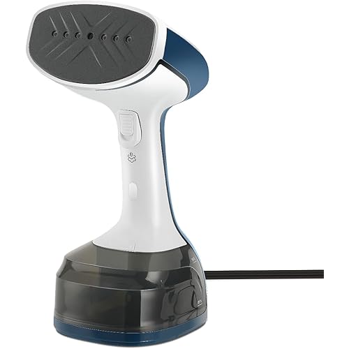 Sunbeam 1200W Steam Burst Handheld Steamer for Clothes, Dual Steam Settings, 30-Second Fast Head-Up, Bristle Brush Attachment, White and Blue Finish