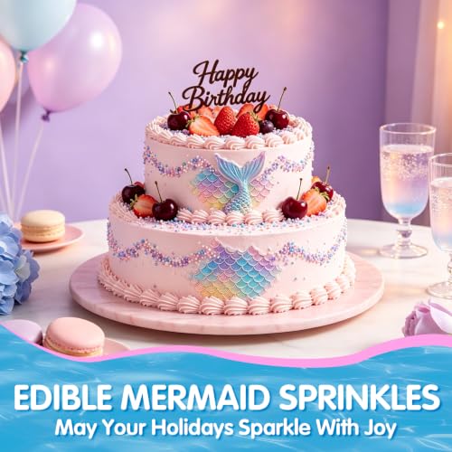 Image of Mermaid Nonpareils Sprinkles,Edible Blue Purple Pink Sprinkle for Cake