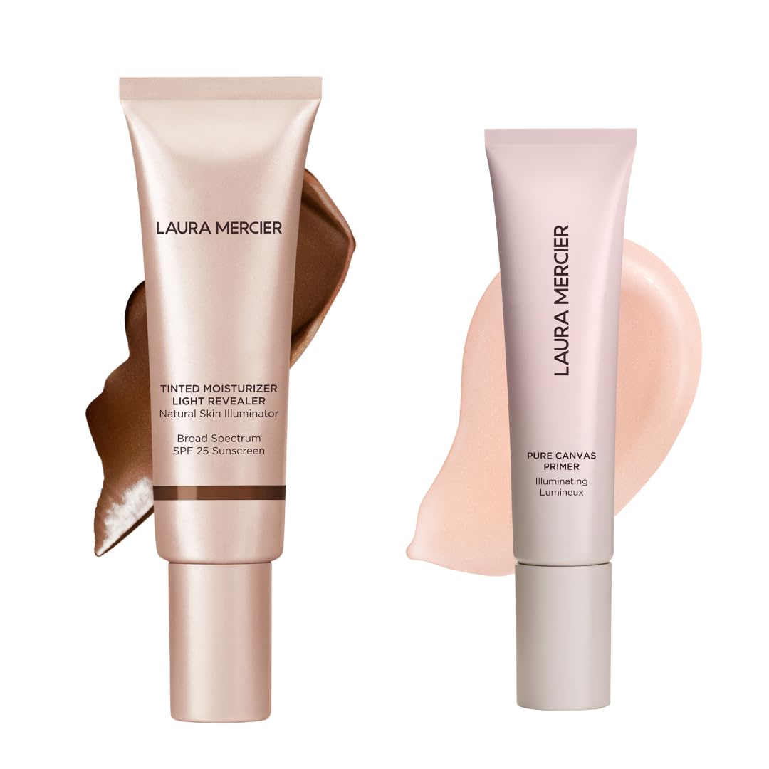 Laura Mercier Tinted Moisturizer Light Revealer with SPF 25 Luminous Finish Shade 6C1 Cacao and Pure Canvas Primer
