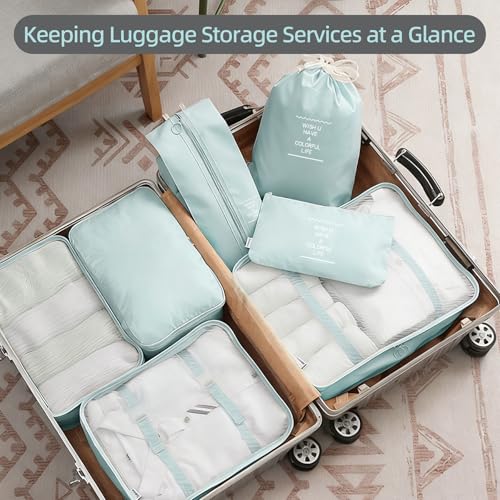 Image of 12Pcs Packing Travel Cubes for Suitcase Luggage Organizers with 5 Drawstring Bags,Suitcase Organiser Bag with Waterproof Shoe Storage Bag Compression Pouches