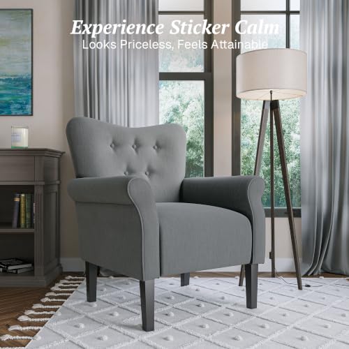 Image of BELLEZE Modern Accent Chair, High Back Armchair, Upholstered Wingback Side Chair, Padded Single Sofa with Wooden Legs for Living Room, Bedroom - Gray