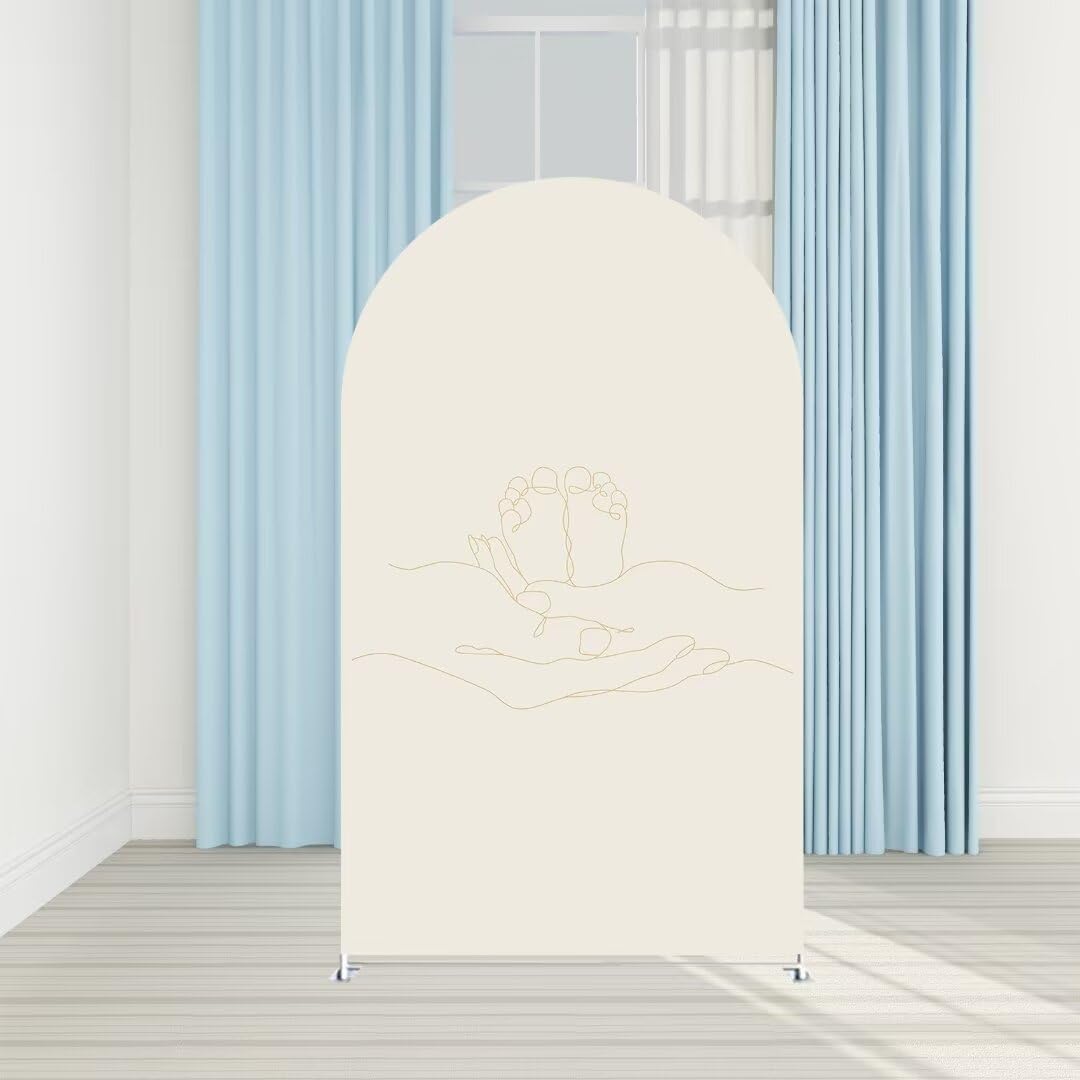 Iydamc Baby Feet Arch Backdrop Stretchy Fabric Cover for Pregnancy Party 4.6X8FT Pregnant Woman Theme Arched Background Stand Covers Baby Shower Banquets Parties Decorations