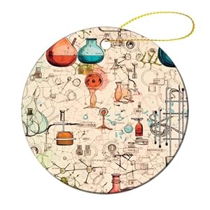 Science Chemical Knowledge Christmas Ornaments Round Hanging Pendent Ceramic Christmas Trees Decoration 4 Pcs