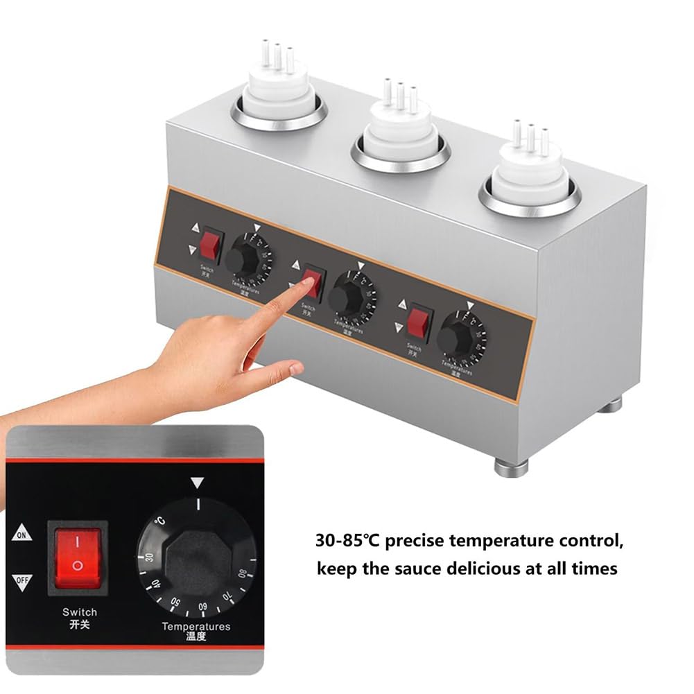 Scaldasalsa Elettrico per Alimenti, Riscaldatore per Dispenser di Salsa Alimentare Commerciale a 1/2/3/4 Griglie, con Bottiglia da 650 ml, Macchina per la Conservazione della (3Grid)