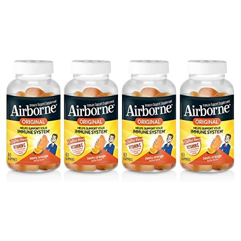 Airborne Vitamin C 750mg (per Serving) Zesty Orange Gummies (63 Count in a Bottle), Gluten-Free Immune Support Supplement with Vitamins C E, Selenium (Pack of 4) Cover