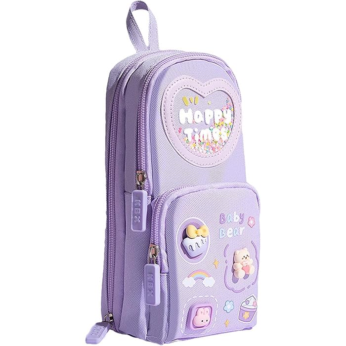 ALLY Kawaii büyük kapasiteli tuval kalemlik çantası kızlar için kılıf tutucu kalem kutusu, MOR