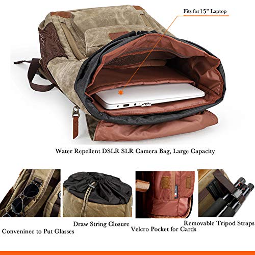 PERSUN Kamerarucksack Canvas Tasche Fotografie Rucksack Wasserdicht DSLR SLR Kamera Tasche Spiegellose Kamera und Laptop… – Bild 4